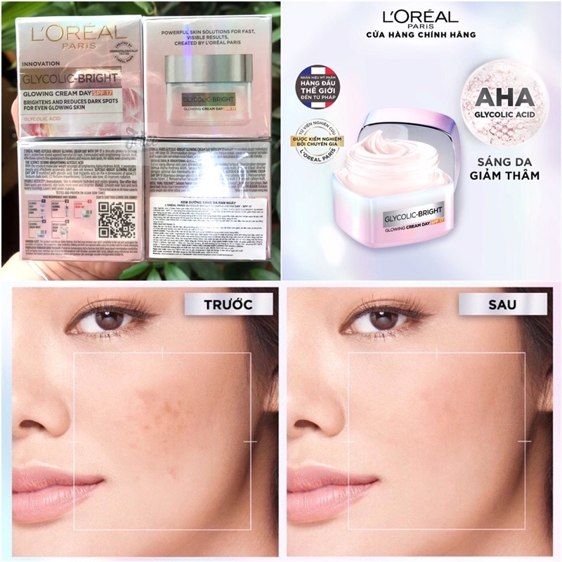 🎉  Kem Dưỡng Sáng Da Ban Ngày L'ORÉAL PARIS GLYCOLIC-BRIGHT GLOWING CREAM DAY SPF17