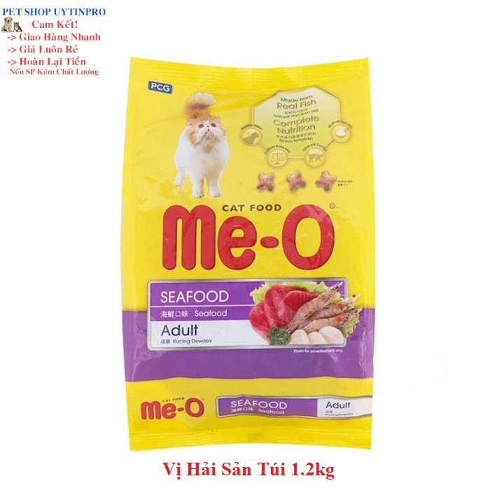 THỨC ĂN MÈO LỚN Me-O Dạng hạt Vị hải sản Túi 1.2kg Xuất xứ Thái Lan