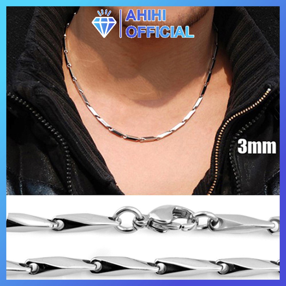 Dây chuyền nam cao cấp đẹp titan sang trọng inox thép không gỉ hỏa tiển trơn ahihi.official cỡ 3mm màu trắng PTDCNA13