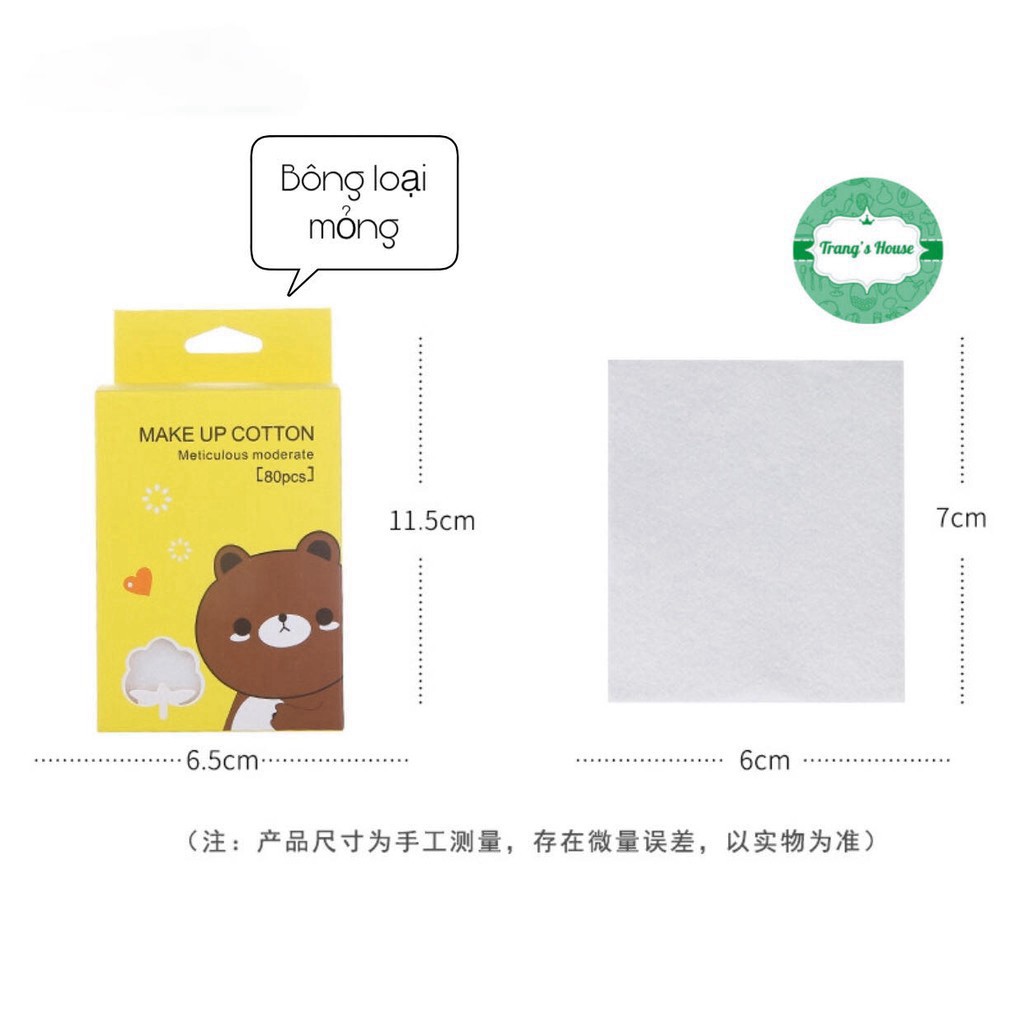 Bông Tẩy Trang 3 Lớp Hàn Quốc Line Friends 200 Miếng Gấu Thỏ Vịt 100% Cotton Cao Cấp
