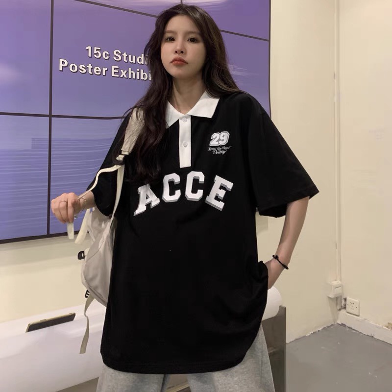 Áo Thun Polo Nam Nữ  Form Rộng Phối Cổ ACCE Vải Dày Mịn Thoáng Mát Thiết Kế Thời Trang Kiểu Dáng Năng Động