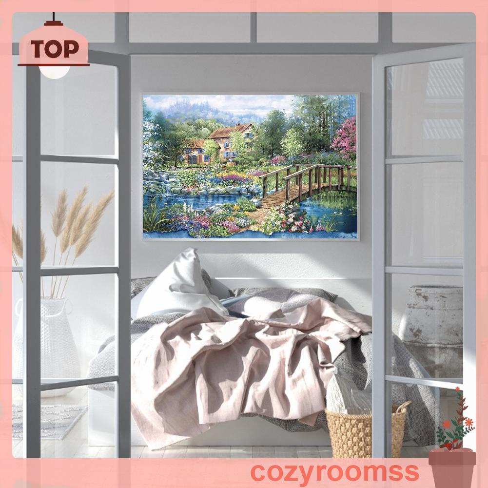 (canvas no printing)  Bộ Tranh Thêu Chữ Thập 14ct Diy Hình Biệt Thự Trong Rừng