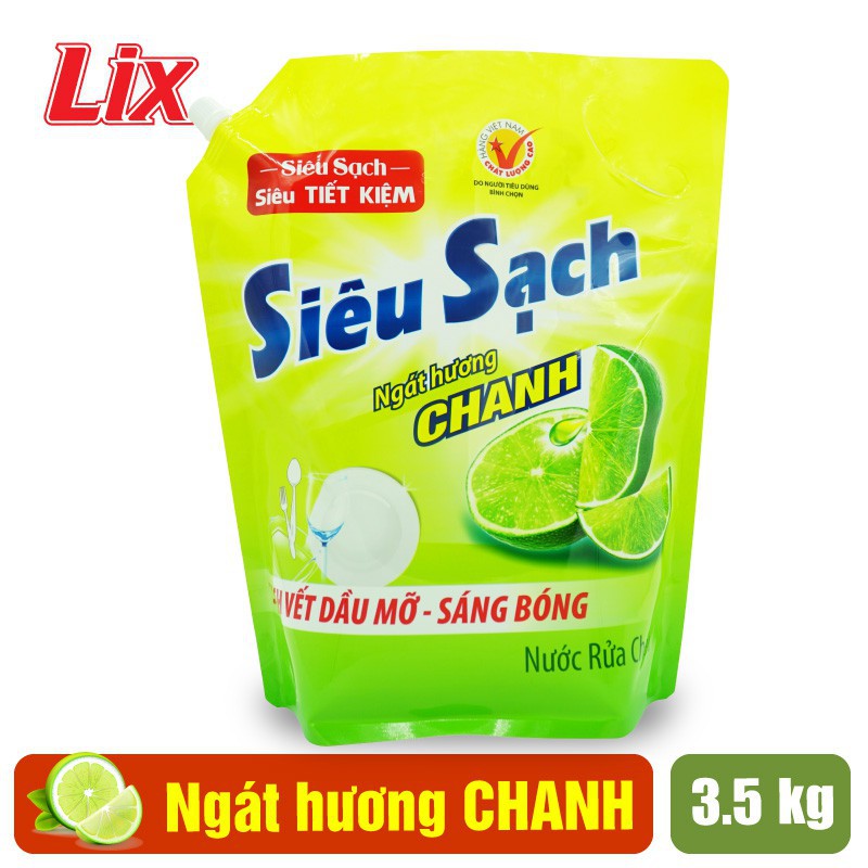 Túi nước rửa chén LIX siêu sạch hương chanh 3.5kg N4301