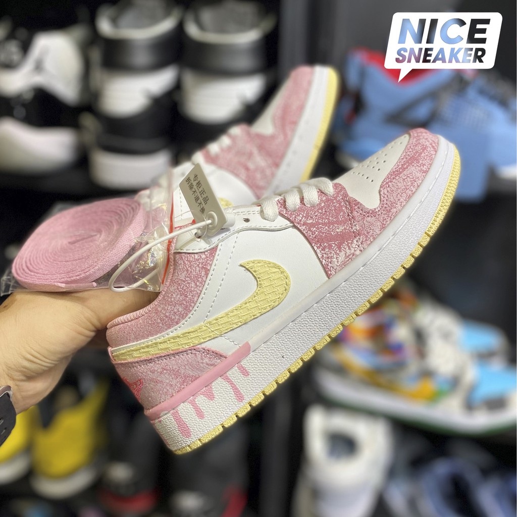 [ Nice Sneaker ] Giày sneaker nữ cổ thấp Jordan 1 low Paint Drip ( hồng sữa ) | Bản 1:1 chuẩn .
