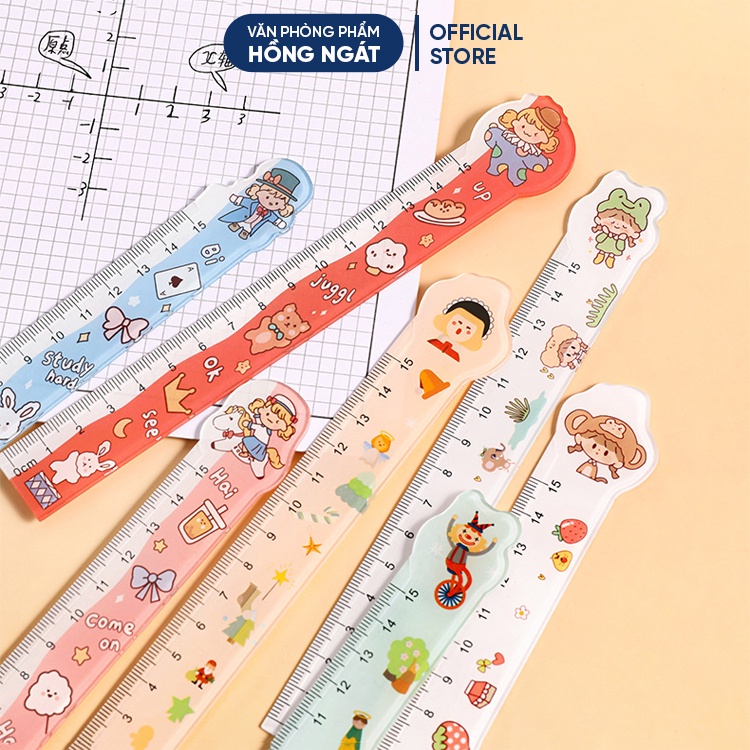 Thước kẻ cute hoạt hình dễ thương, thước kẻ nhựa chiều dài 15cm đồ dùng học tập làm quà tặng học sinh TK07