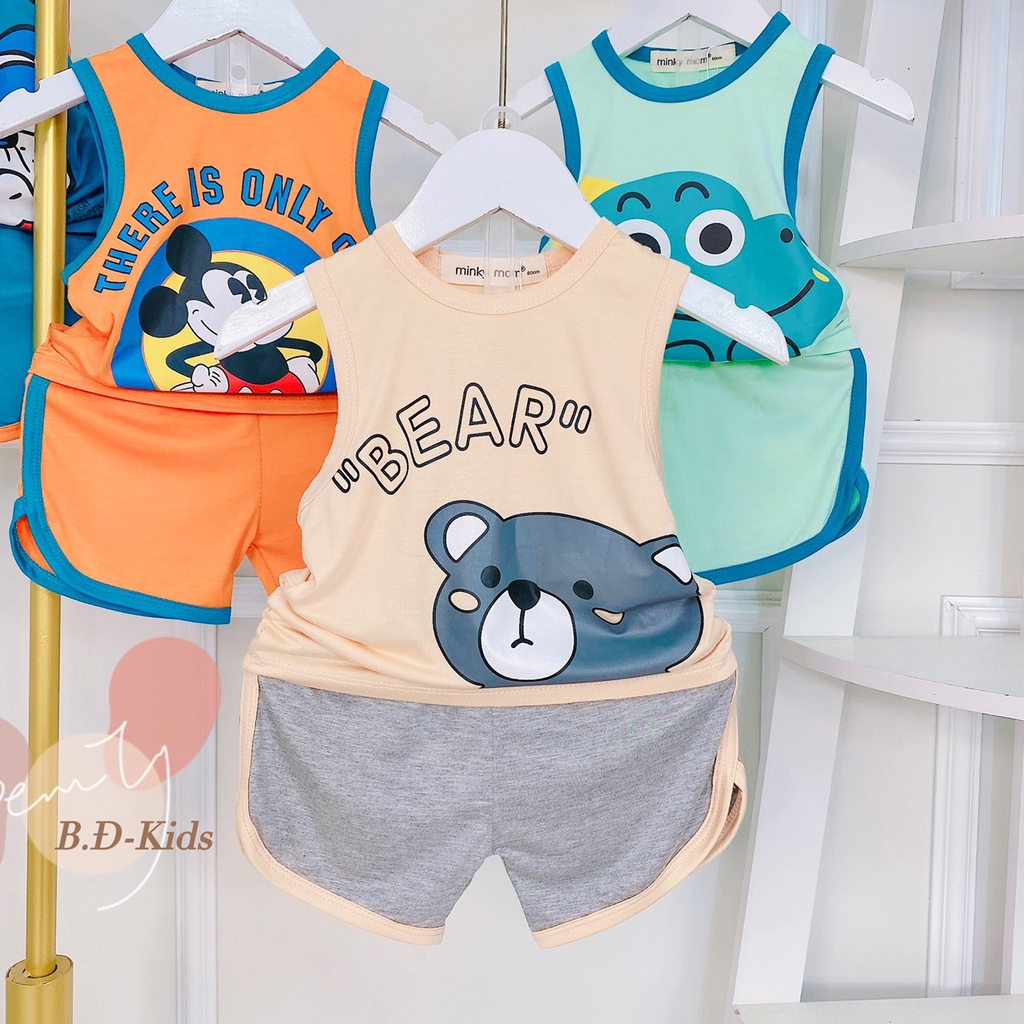 [Bé 7-26kg] Bộ ba lỗ thun lạnh in hình quần vát cho bé trai bé gái từ 7-27kg - hàng Minky Mom mềm mịn mát