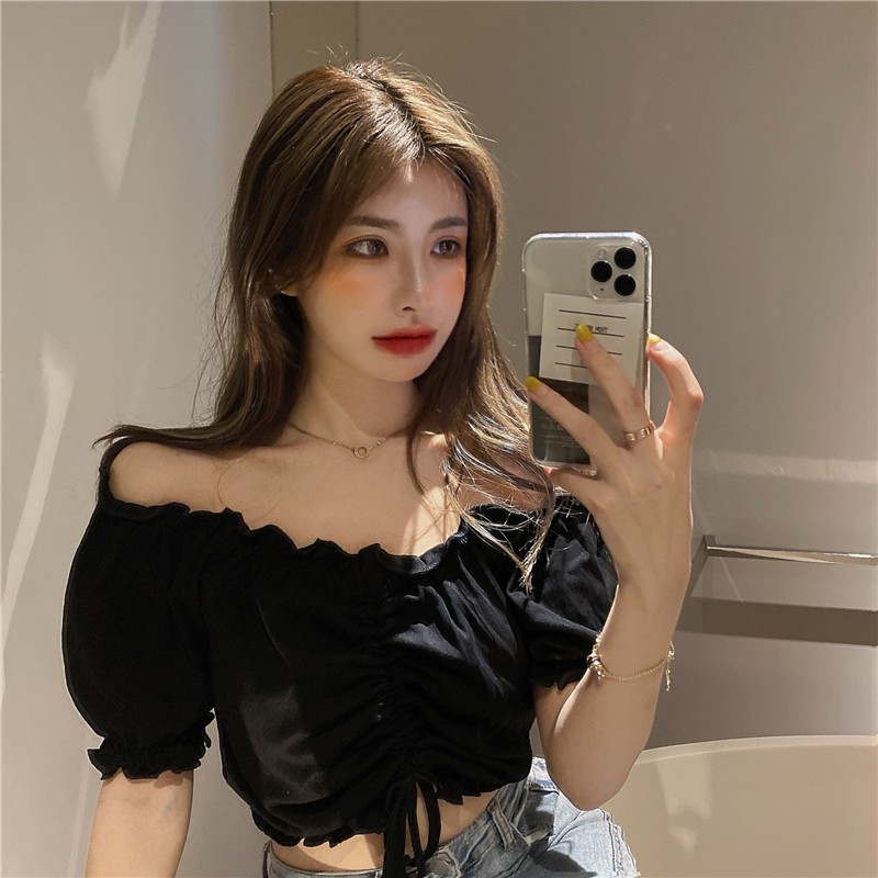 Áo trễ vai croptop rút ngực ulzzang phong cách Hàn Quốc, Áo hở vai rúm ngực ulzzang C48 - Maoshop | BigBuy360 - bigbuy360.vn
