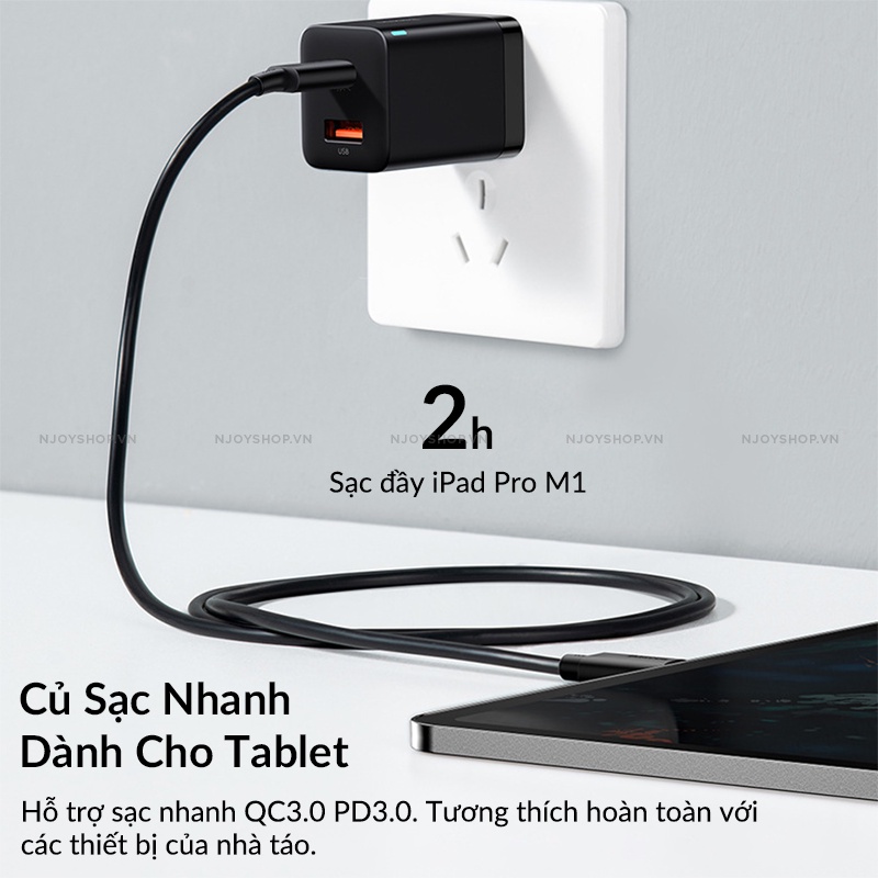 Củ Sạc Nhanh Siêu Nhỏ Baseus 30w Chân Gập 2 Cổng USB / Type C Hỗ Trợ Qc 3.0 Pd Cho Điện Thoại Máy Tính Bảng Njoyshop