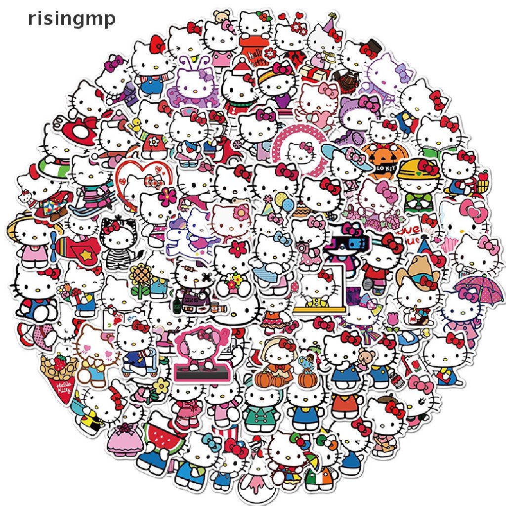 Set 100 Sticker Hello Kitty Dán Trang Trí Ván Trượt Laptop ♨Trên đó