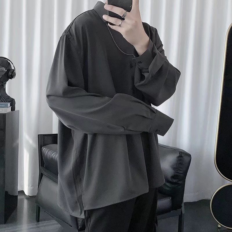Áo Sơ Mi Trơn Tay Dài Dáng Rộng Màu Sắc Đơn Giản Thời Trang Xuân Hè Phong Cách Hàn Quốc Cho Nam Giới