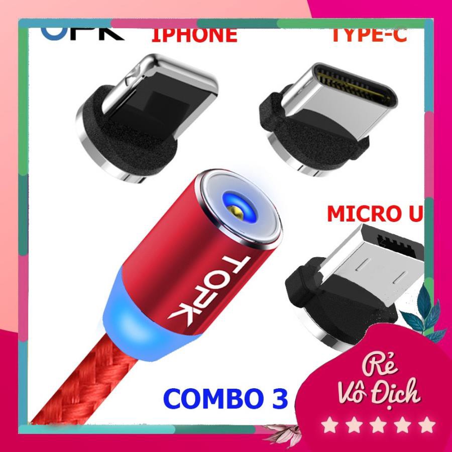 (RẺ VÔ ĐỊCH)-Dây Sạc Nam Châm 3 Đầu-Có-Đèn LED