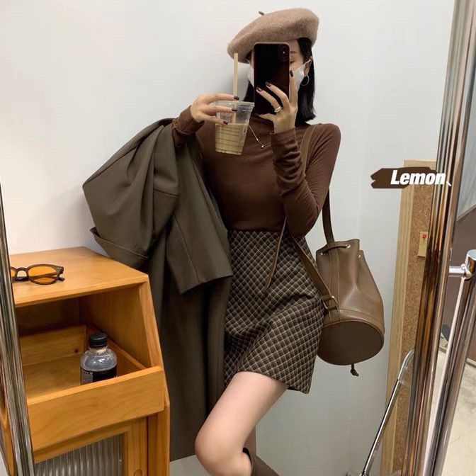 MURIOKI Chân Váy Chữ A Dáng Rộng Họa Tiết Kẻ Sọc Thời Trang Mùa Thu Hàn Quốc 2022 Mới