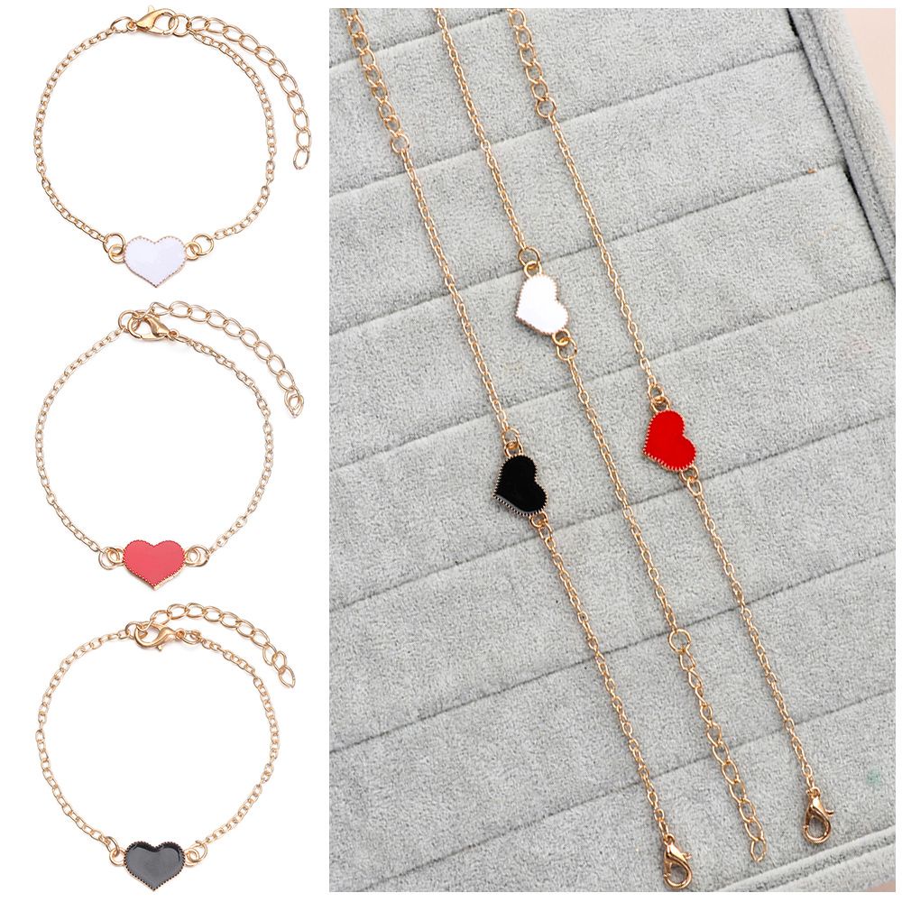 Vòng Đeo Tay Kiểu Xích Đính Mặt Hình Trái Tim Nhiều Màu Tùy Chọn Thời Trang Dành Cho Nữ