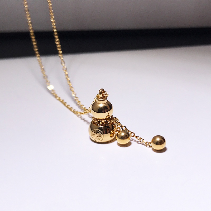 Vòng cổ Thép Titan Mặt Quả Bầu Màu Vàng Đơn Giản Cho Nữ