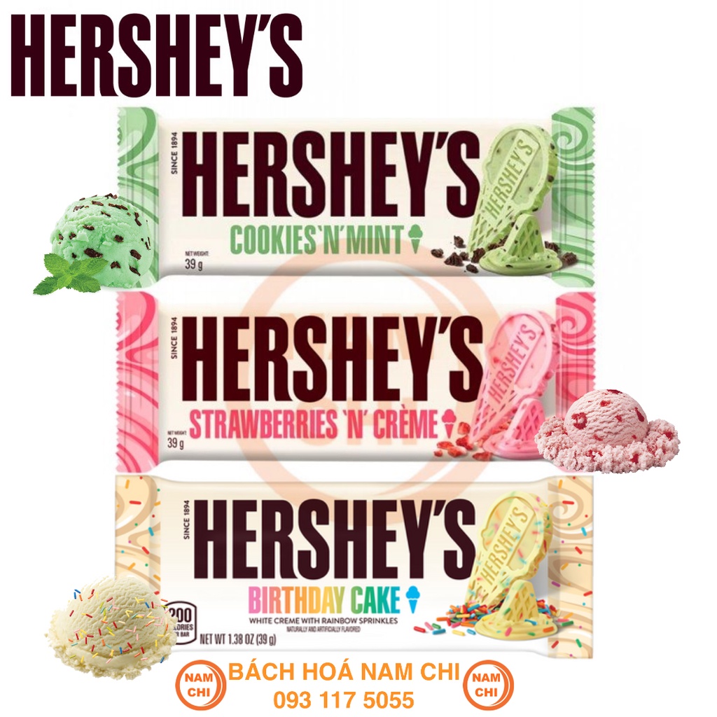 [GÓI 39G] Socola Hershey's Hình Kem Ốc Quế Cực Mới Lạ Có 3 Vị - Mỹ