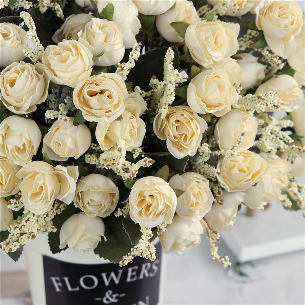 5 Nhánh Hoa Hồng Nhân Tạo 15 Bông Trang Trí Tiệc Cưới