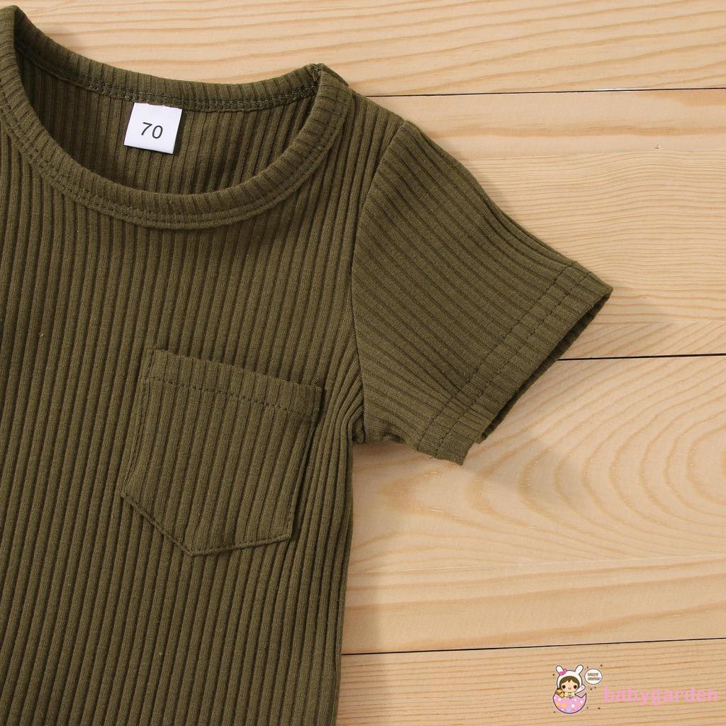 Bộ Áo Thun Ngắn Tay + Quần Short Màu Trơn Cho Bé 0-24 Tháng Tuổi