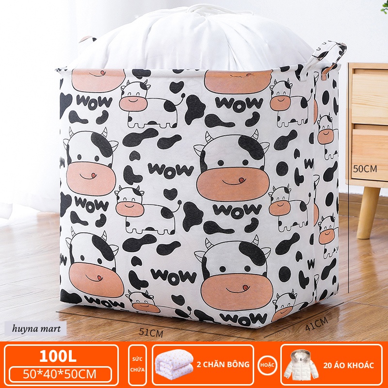 Túi Đựng Chăn Màn Quần Áo Cỡ Lớn 100L, Miệng Túi Dây Rút, Vải Canvas Chống Nước Chống Bụi TD03