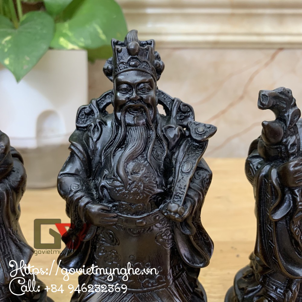 Tượng đá trang trí phong thủy tượng đá bộ ba ông Phúc Lộc Thọ - Chiều cao 14cm - Màu Nâu Đen