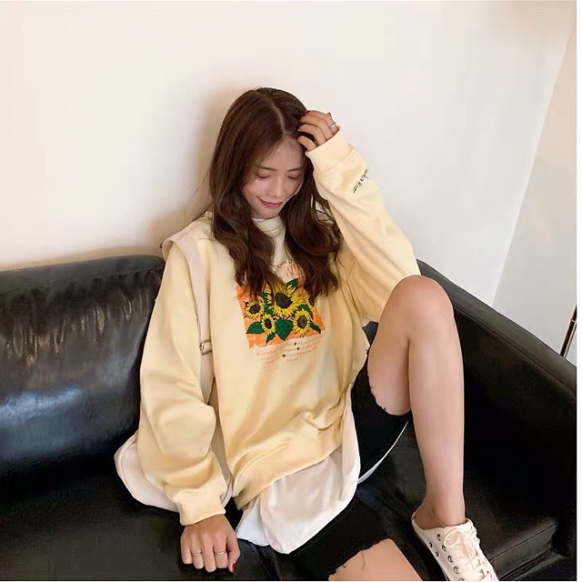 FREESHIP 50K - Áo Sweater Hoa Hướng Dương Kem Uzzlang Unisex Nam, Nữ