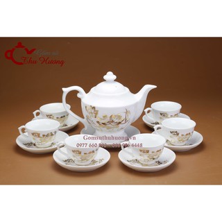 ấm chén Bát Tràng_Bộ bình trà dáng cúp hoa sen vàng kim