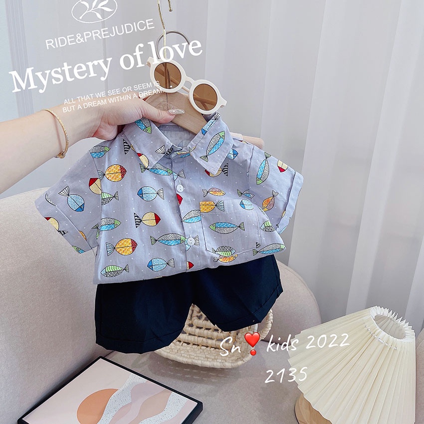 Bộ Quần Áo Trẻ Em Cộc Tay In Hình CÁa Dễ Thương Cho Bé Từ 8-20kg Mã CT63