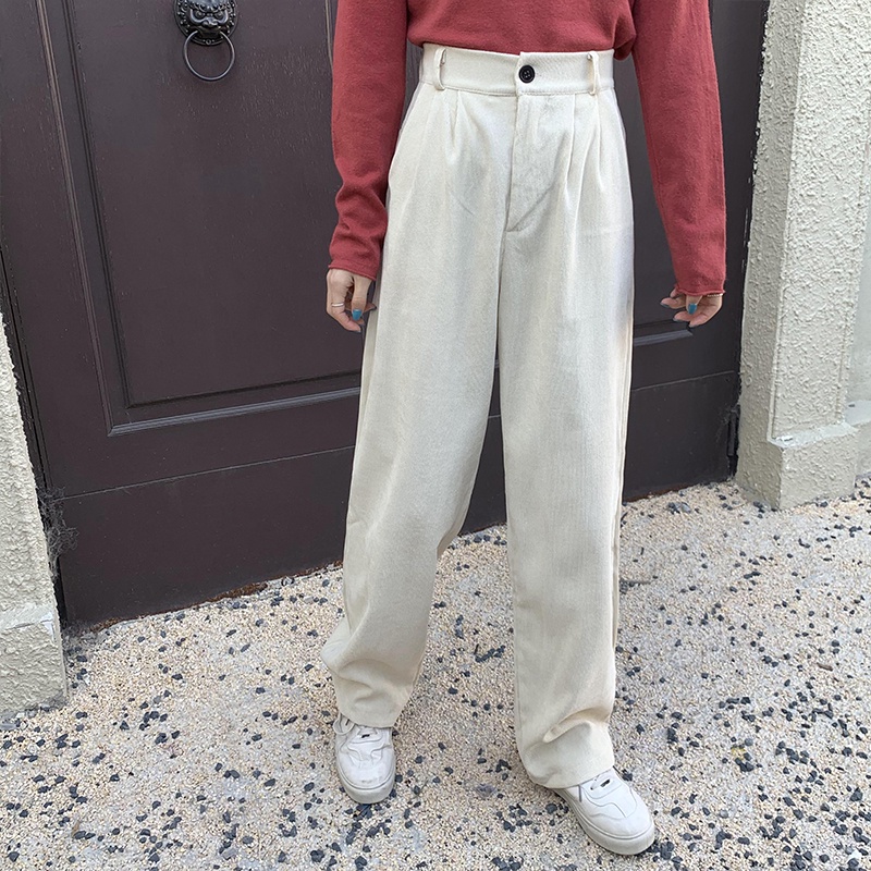 Quần dài ZHELIHANGFEI vải nhung ống rộng lưng cao thời trang cá tính