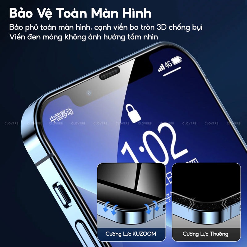 Kính Cường Lực Trong Suốt Kuzoom One Step Glass Film Độ Cứng 9h Chống Vờ, Canh Viền Bo Tròn 9d, Chống Bám Dầu Cloverb