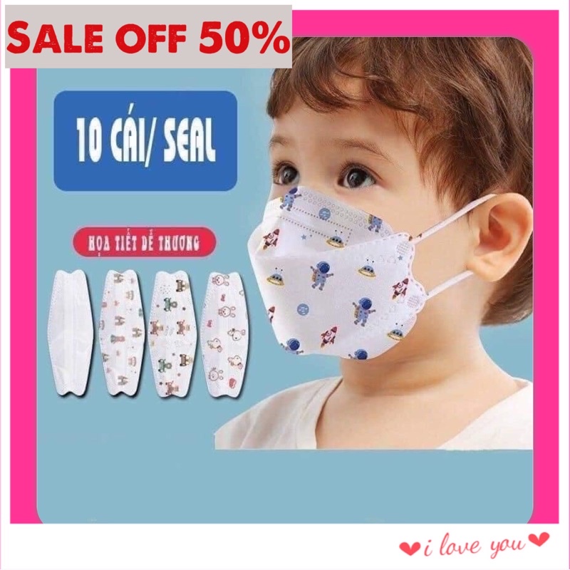 Khẩu trang 4D kf94 trẻ em giành cho em bé các độ tuổi- túi 10 cái chất lượng, ôm form