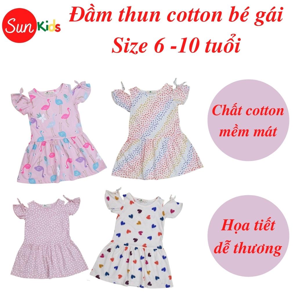 Váy bé gái chất cotton, đầm bé gái size 6-10 tuổi, đầm trẻ em SUNKIDS có nhiều màu