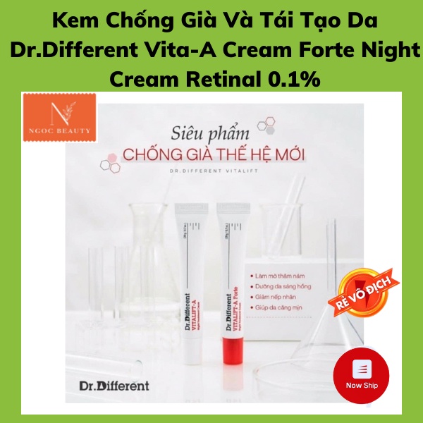 Kem chống lão hoá, tái tạo da, xoá nhăn rãnh cười, Dr.Different Vita-A Cream Forte Night Cream Retinal 0.1%