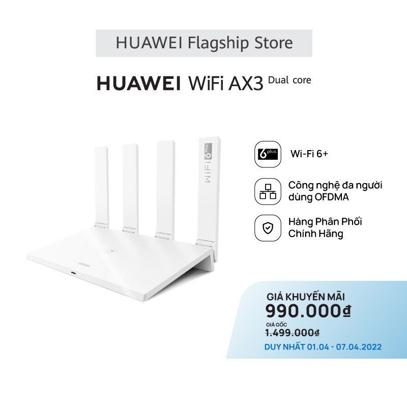 [Mã ELMALL10 giảm 10% đơn 500K] Bộ Định Tuyến HUAWEI Wifi AX3 (CPU 2 Nhân) | 3000 Mbps | Wi-Fi 6+