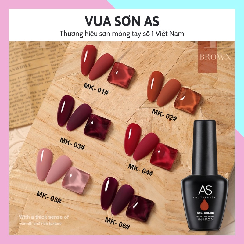 Sơn gel AS móng tay sử dụng máy hơ tone màu gạch non đỏ đô đất sét phụ kiện nail VUA SƠN AS mã MK 1