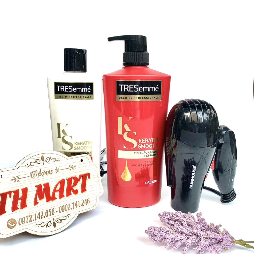 Combo Dầu gội đầu 640g và Dầu xả 340g TRESemmé Keratin Smooth vào nếp suôn mượt (Tặng máy sấy tóc) | BigBuy360 - bigbuy360.vn