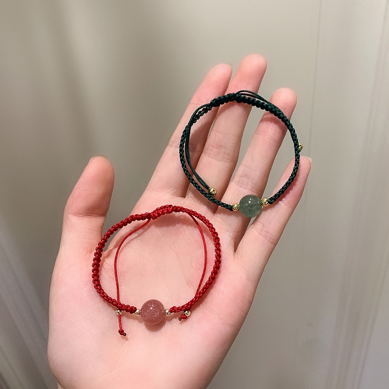 Vòng tay sợi dệt màu đỏ hạt pha lê may mắn