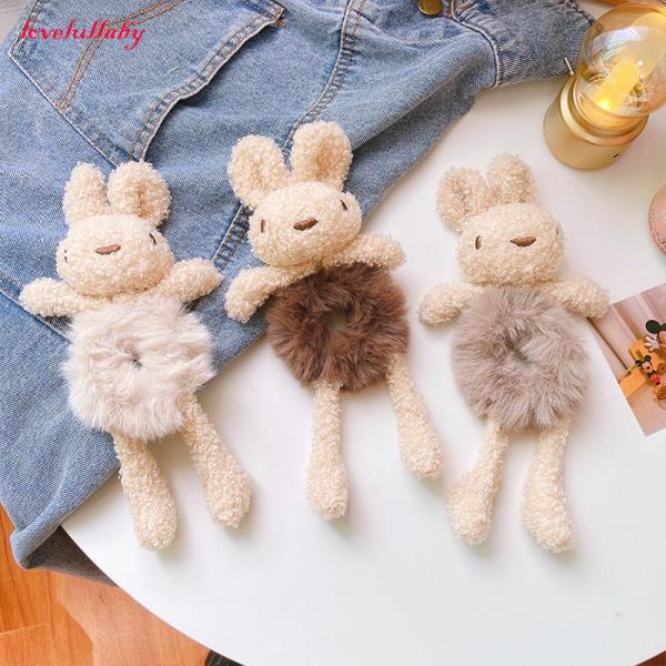 Dây Cột Tóc Hình Tai Thỏ Phủ Lông Dễ Thương Thời Trang Thu Đông Cho Bé Gái