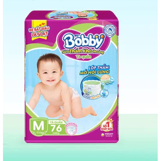 Tã/Bỉm quần Bobby M76 - 76 miếng đệm lưng thấm mồ hôi (6-11kg)