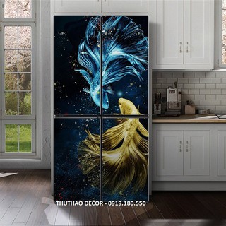 Decal Dán Tủ Lạnh Cỡ Lớn Phong Thủy CÁ TIÊN SONG BÍCH (kích thước 1m x 1m8)