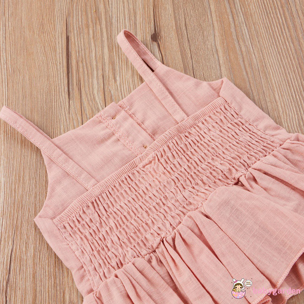 Bộ Áo Hai Dây Phối Quần Short Có Nút Màu Trơn Thời Trang Mùa Hè Cho Bé Gái