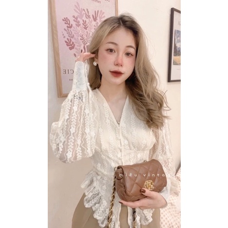 Áo Sơ mi thiết kế Ren bèo kèm ảnh thật