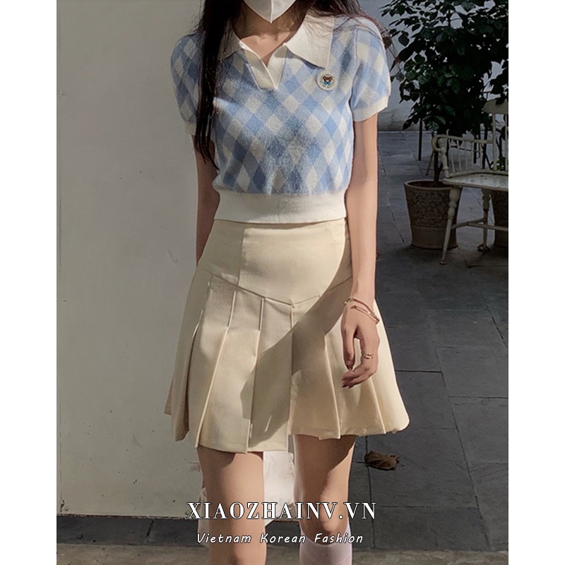 Áo croptop XIAOZHAINV tay ngắn cổ chữ V họa tiết kẻ sọc thiết kế thời trang mùa hè dễ thương dành cho nữ