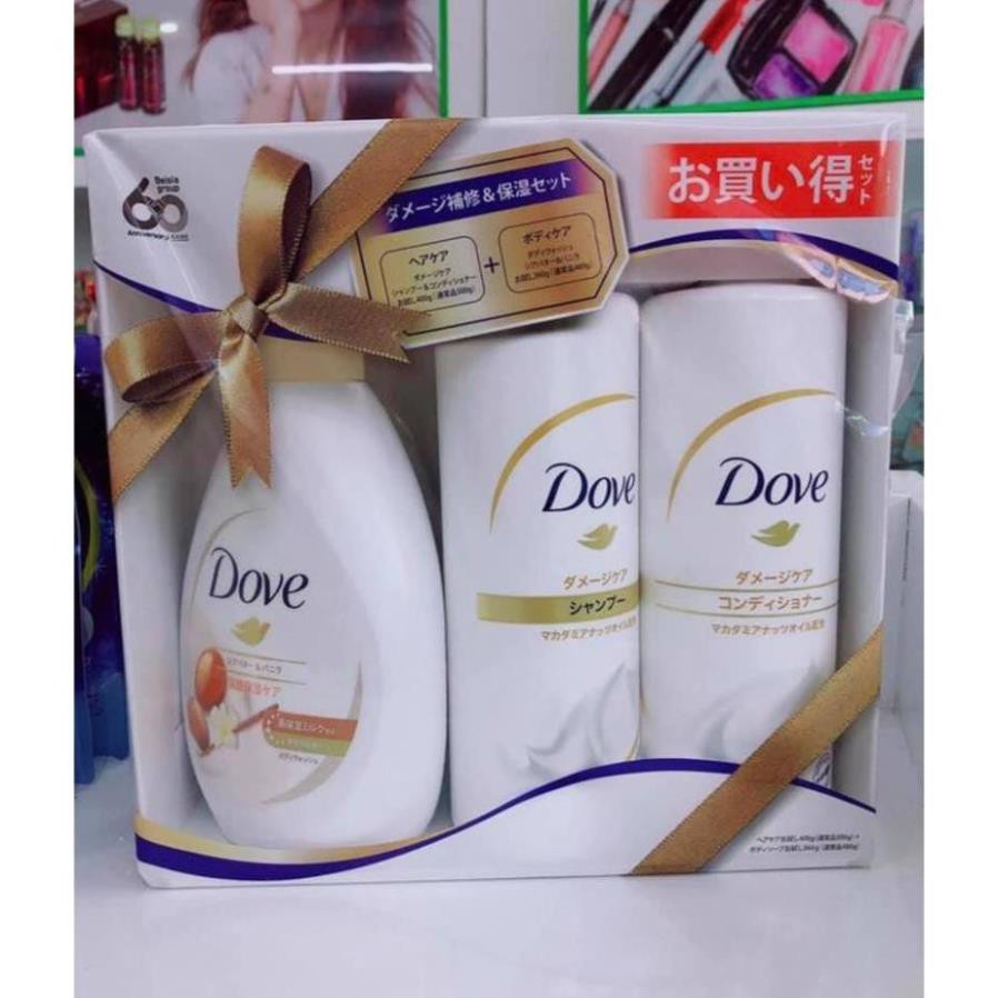 [chính hãng] Bộ Dầu Gội Dove Nhật Set 3 Món Gội Xả Sữa Tắm Dove Mái Tóc Mềm Mượt Không Còn Khô Chẻ Ngọn Phục Hồi Hư Tổn