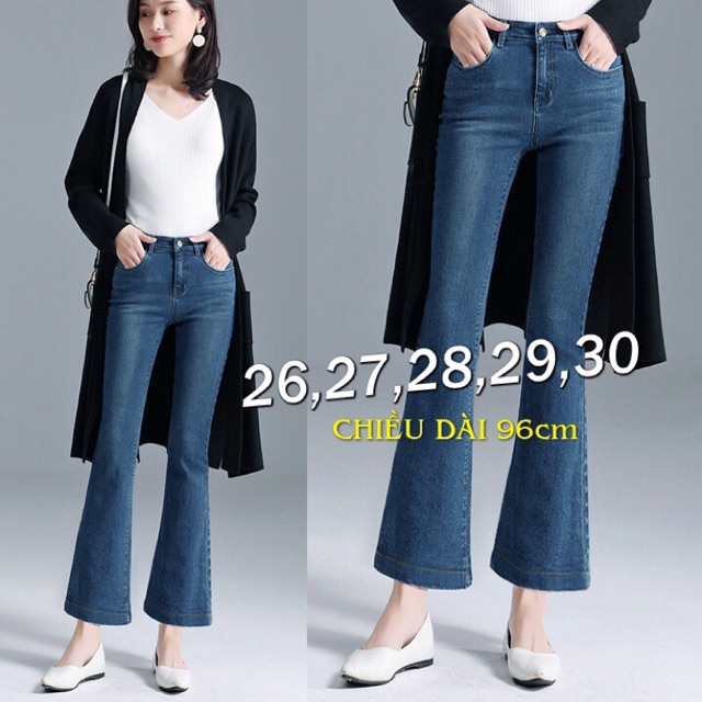 QD1792904-Quần jean lưng cao 1 nút wash nhẹ ống loe tua rách