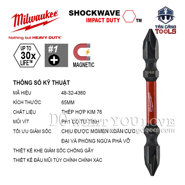 Mũi Bắt Vít Milwaukee PH1 / PH2 65 mm 48 - 32 - 4360 / 4361