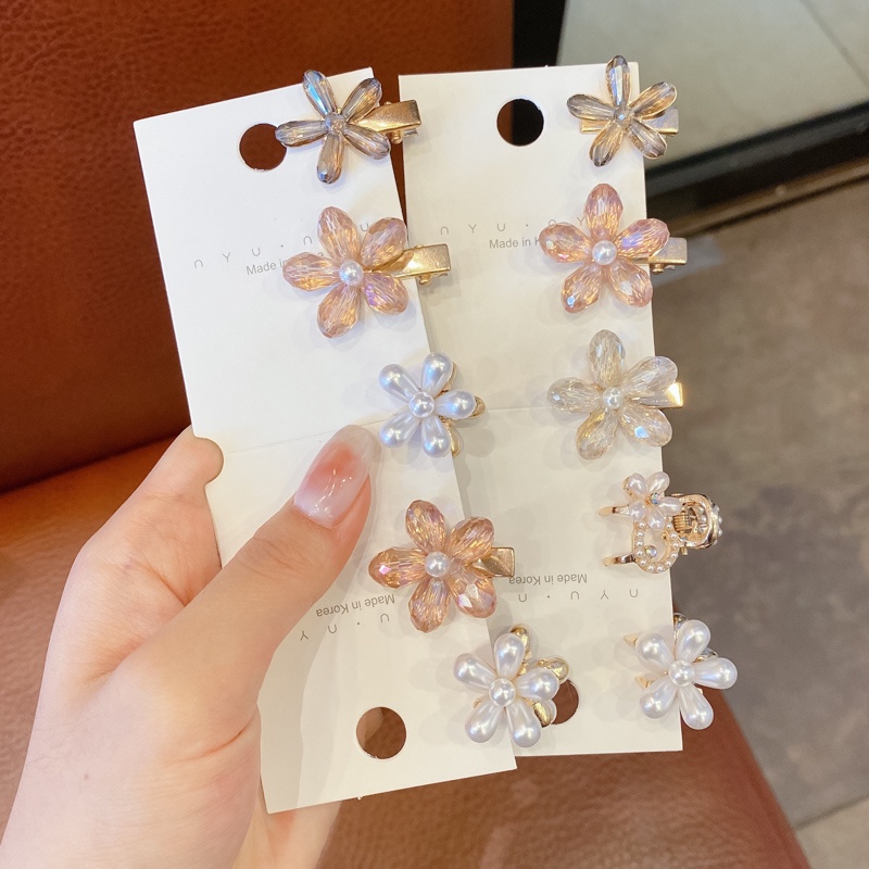 Set 6 kẹp tóc hình hoa đính ngọc trai giả thời trang cho nữ