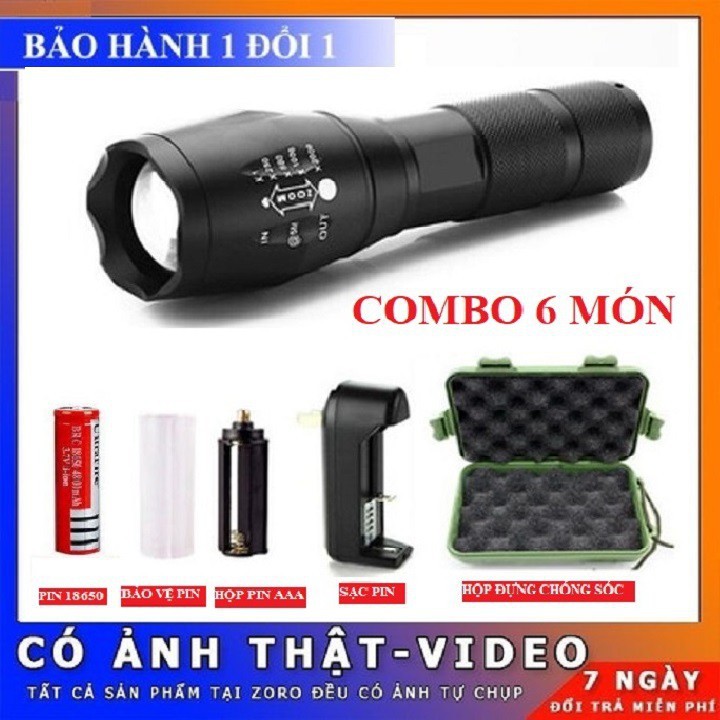 SIÊU SALE FREESHIP TỪ 50K_Đèn Pin Siêu Sáng Cao Cấp T6 Hợp Kim Chống Nước Pin Có Thể Sạc Lại Full box