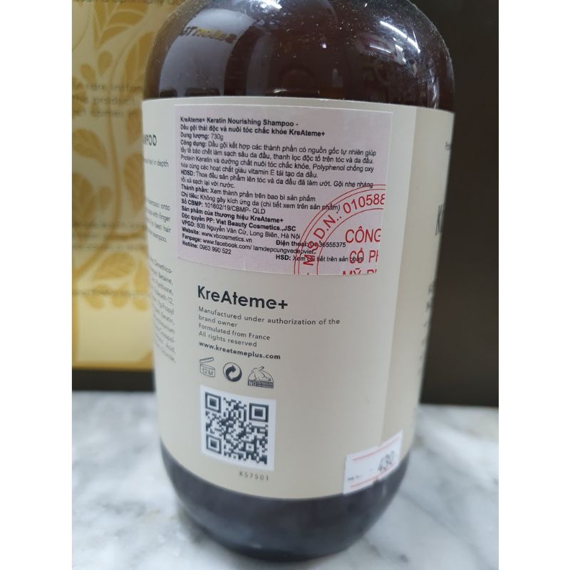 Dầu gội Kreateme 750ml Dưỡng tóc mềm mượt. Hàng chính hãng 100%
