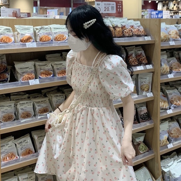 Đầm hoa MURIOKI tay phồng hở vai thanh lịch phong cách Hàn Quốc thời trang mùa hè mới 2022 cho nữ