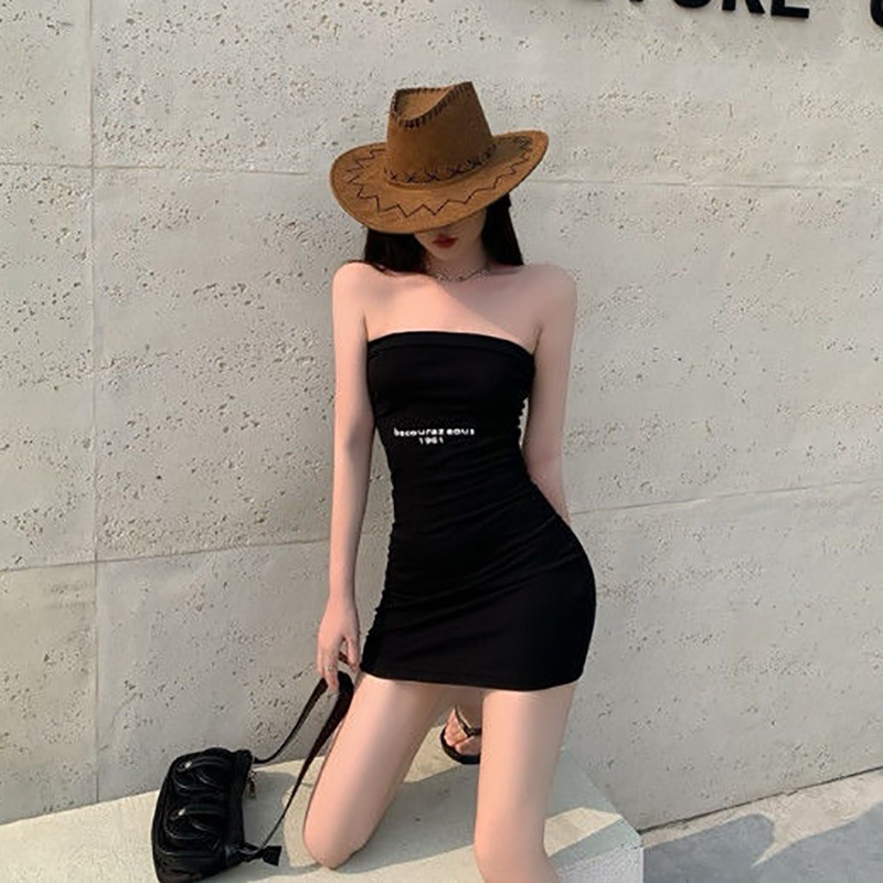 IELGY Đầm Ngắn Ôm Hông Cổ Thấp Thời Trang Dành Cho Nữ