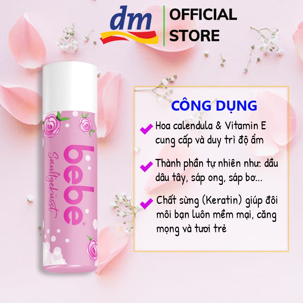 Son dưỡng môi không màu, son dưỡng ẩm môi mềm mại Bebe Zart Rose dưỡng ẩm, làm mềm môi 4,9g